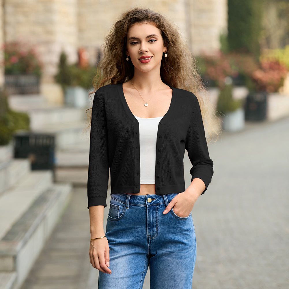 belle poque Women's Lace Cardigan Lightweight 3/4 Sleeve Button Down Cardigans