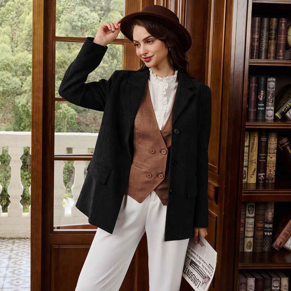belle poque Women's Winter Corduroy Blazer Jackets Fall Work Office Jacket Coats