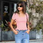 belle poque 2026 Spring Summer Cute Tops for Women Short Sleeve Crop Tops