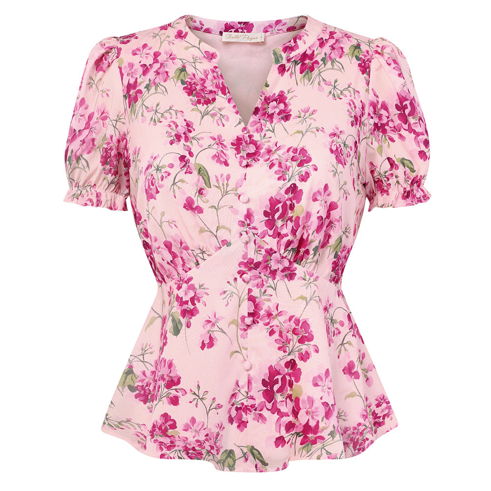 belle poque Floral Tops for Women Vacation Blouses Henley V Neck Shirts Peplum Tops Light purple