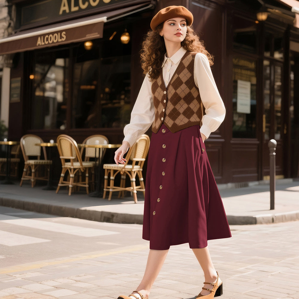 belle poque Belle Poque Women's Vintage A-Line Skirt with Slit Hem