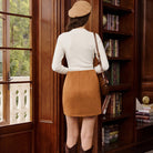 belle poque Women Mini Skirt Bodycon Mini Skirt Suede Skirts with Botton