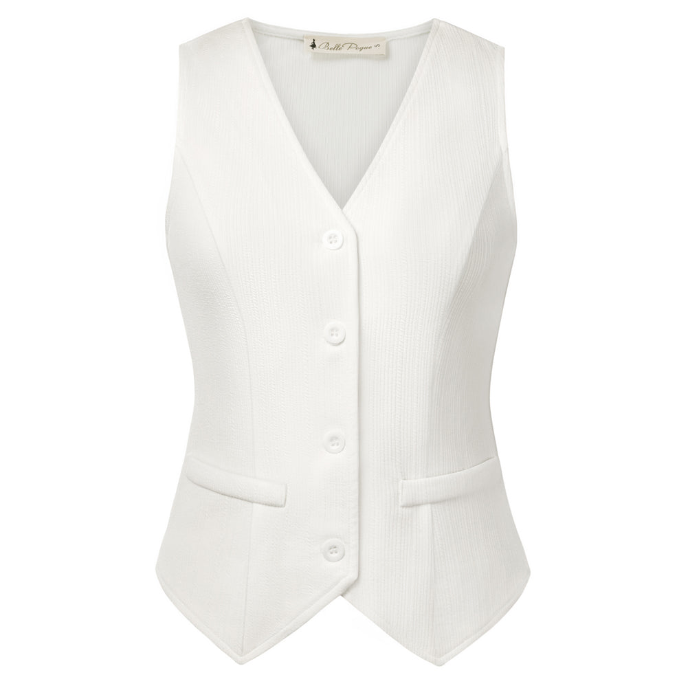 belle poque Women’s Vest Top Trendy Knitted Waistcoat Button Down Tops Suit Vest Tops White