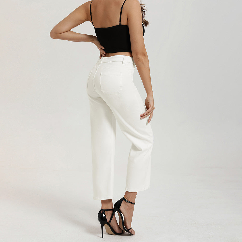 belle poque Women's Straight Leg Jeans Mid Rise Wide Leg Denim Pants with Pockets