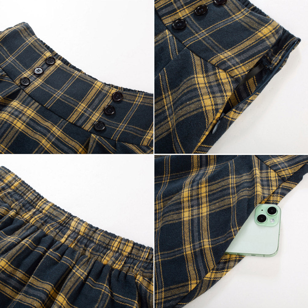 belle poque Plaid Skirts for Women High Waisted Midi Skirt A-line Pleated Fall Skirts 2025