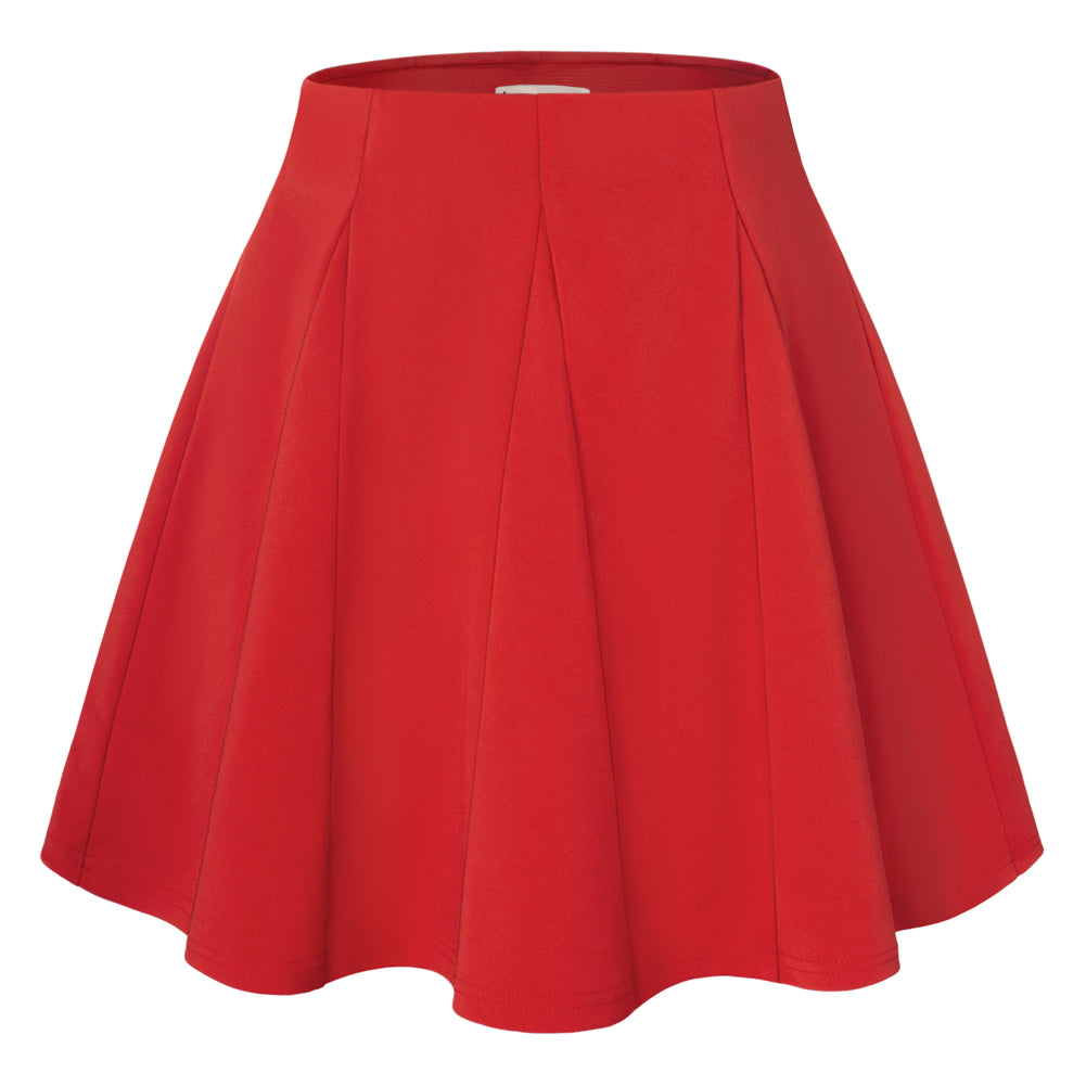 belle poque Women Vintage Swing Skirt Elastic Waist Mid-Thigh Length A-Line Skirt Red