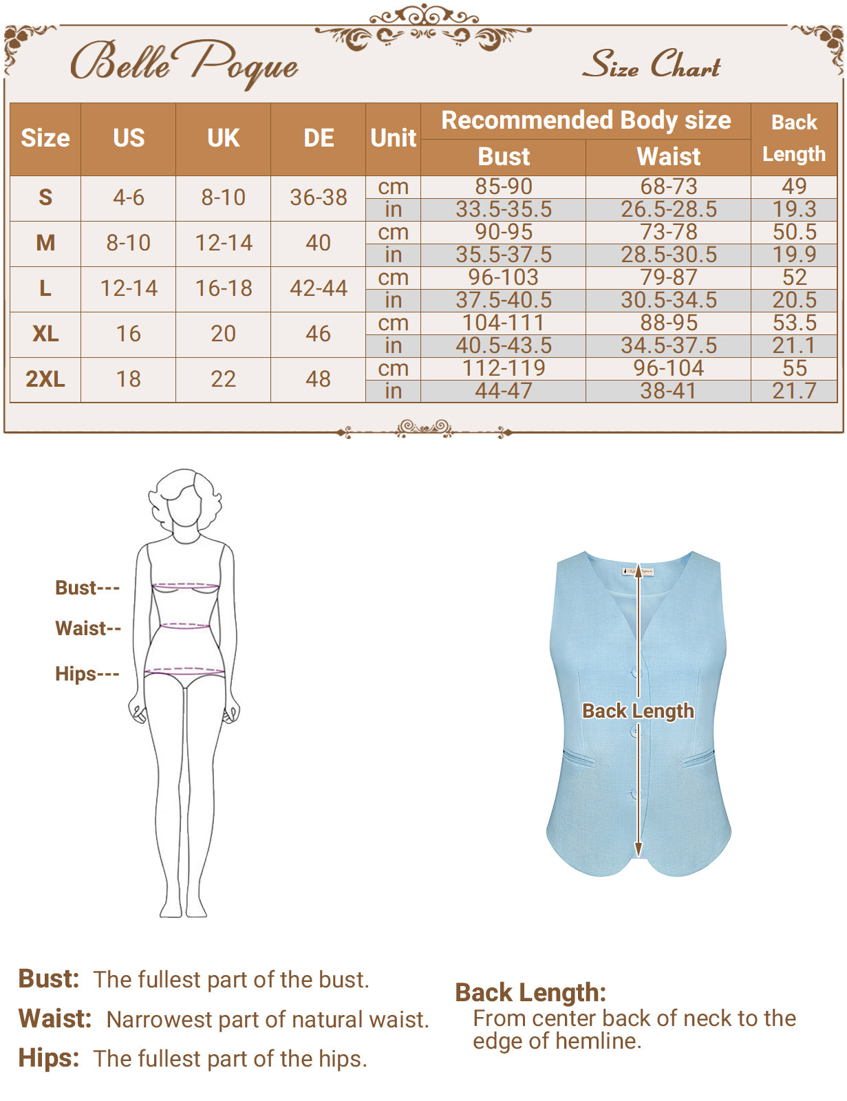 belle poque BP Women Vintage Single Breasted Waistcoat V-Neck Smocked Side Waist Vest