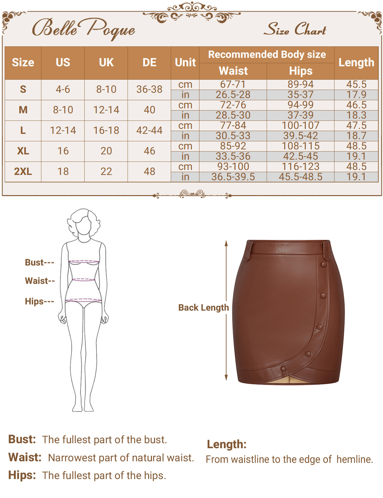 belle poque Women Vintage Imitated Leather Skirt Elastic Waist Mid-Thigh Bodycon Skirt