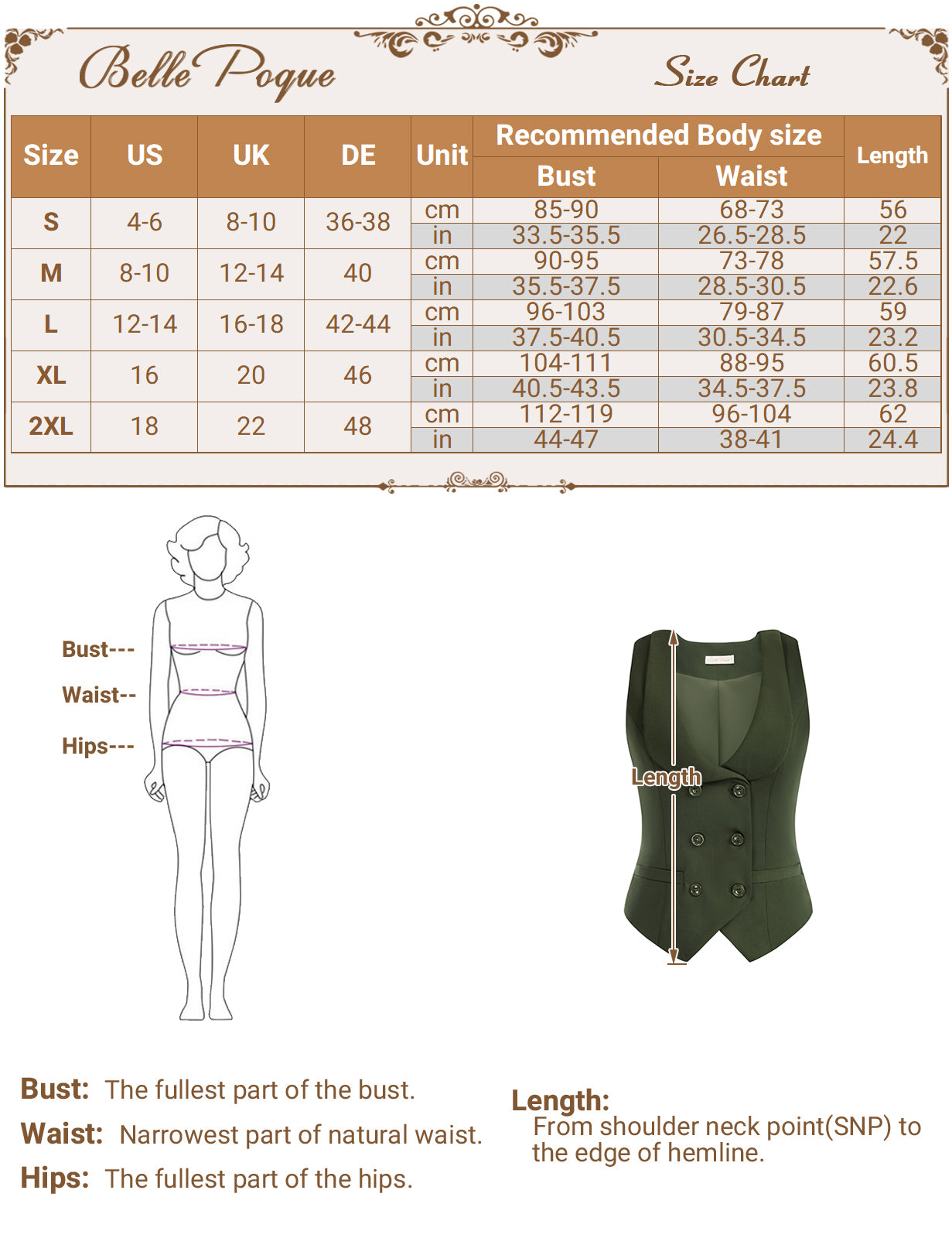 belle poque Double Breasted Waistcoat Vintage Lapel Collar Vest Coat with 2 Pockets