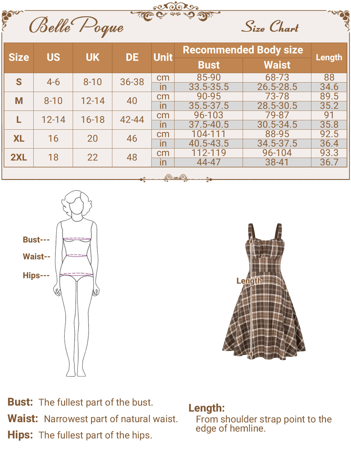 belle poque Vintage Two-Way Defined Waist Dress Ruched Bodice Flared Plaid A-Line Dress