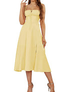 belle poque 2025 Ruched Bust Split Thigh Cami Sundress Yellow
