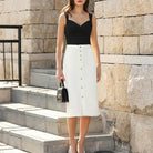 belle poque 1980s Vintage Jean Skirts for Women Front Slit Midi Skirt with Pockets