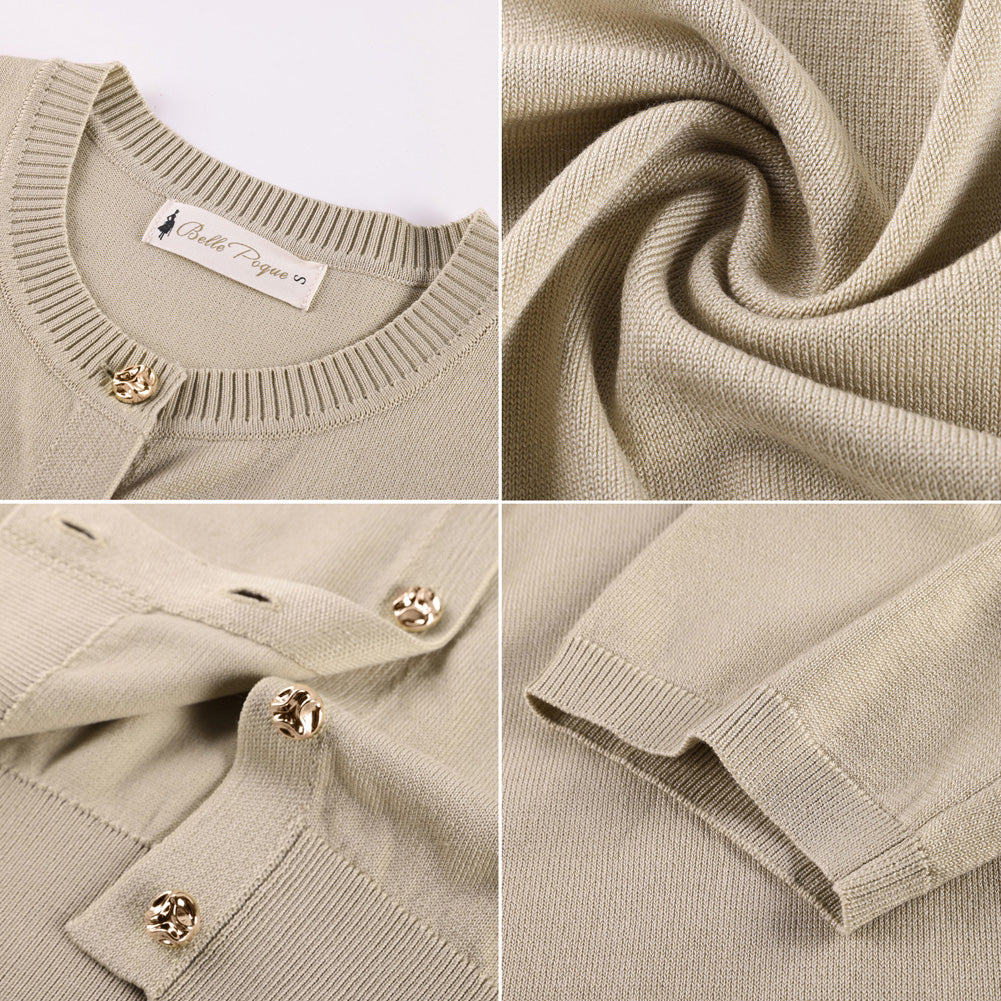 belle poque 2026 Spring Short Sleeve Cardigan Sweater Lightweight Button Up Cardigan