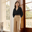 belle poque Women Vintage Shirt OL Long Sleeve Lapel Collar V-Neck Button-up Tops