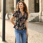 belle poque Floral Tops for Women Vacation Blouses Henley V Neck Shirts Peplum Tops