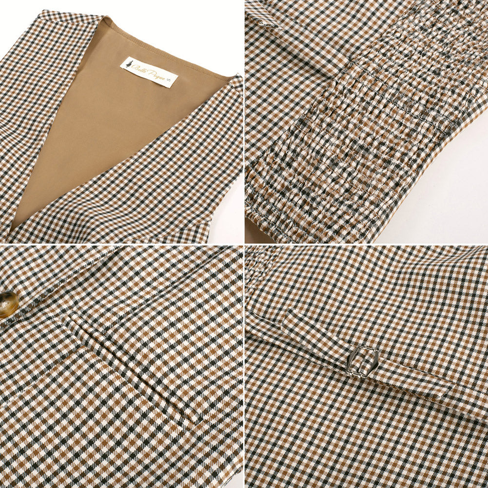 belle poque Women Double Breasted Vest Coat V-Neck Handkerchief Hem Business Waistcoat