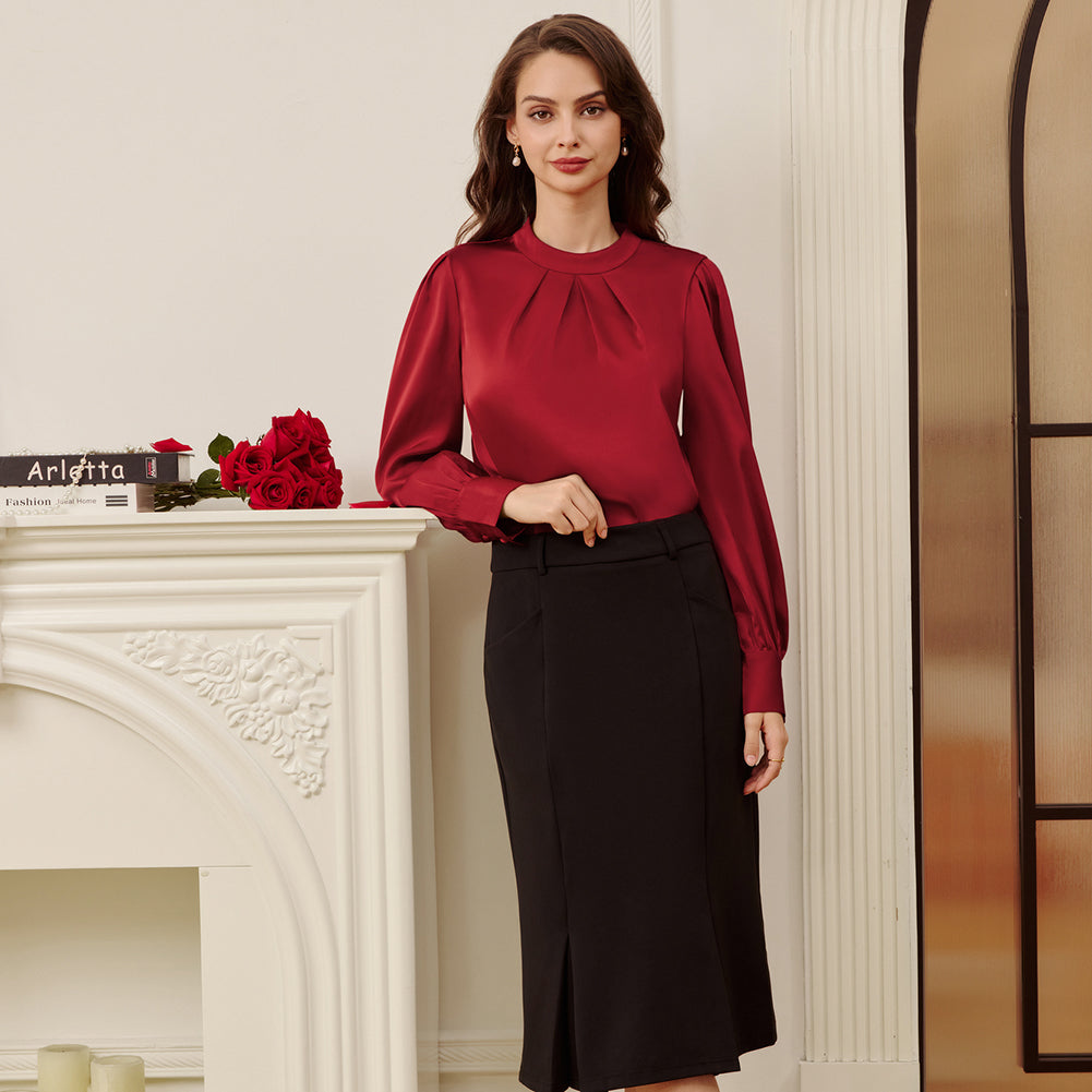 belle poque Womens Long Sleeve Satin Blouse Dressy Casual Business Tops Shirts for Office Work