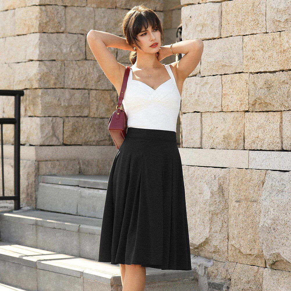 belle poque 2026 Women Spring Vintage Chiffon Skirt Below Knee Flared A-Line Skirt