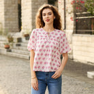 belle poque Floral Babydoll Tops for Women Puff Sleeve Tie Front Blouse Boho Tops Outfits