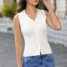 belle poque Women's Button Down Tank Tops Collared Slim Fit Office Tops