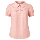 belle poque 2026 Puff Sleeve Cotton Blouses for Women Peter Pan Collar Dressy Work Shirts Pink
