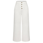 belle poque Vintage Straight Leg High Waisted Elastic Waist Multi-Pocket Flare Denim Pants White