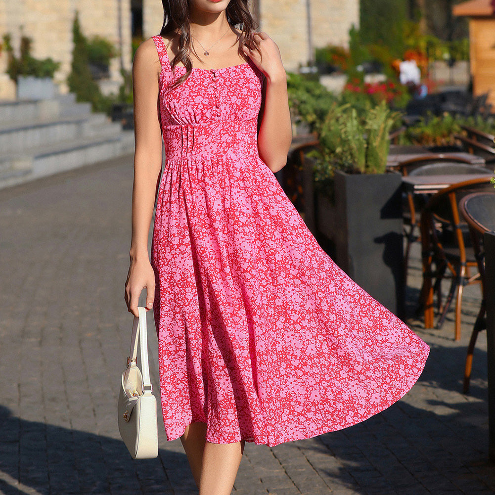 belle poque 2026 Vacation Floral Dress for Women Sundress Midi Flowy Beach Dresses Pink