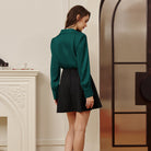 belle poque Women Vintage Shirt OL Long Sleeve Lapel Collar V-Neck Button-up Tops