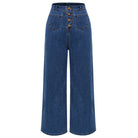 belle poque Vintage Straight Leg High Waisted Elastic Waist Multi-Pocket Flare Denim Pants Blue