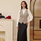 belle poque Women Double Breasted Vest Coat V-Neck Handkerchief Hem Business Waistcoat