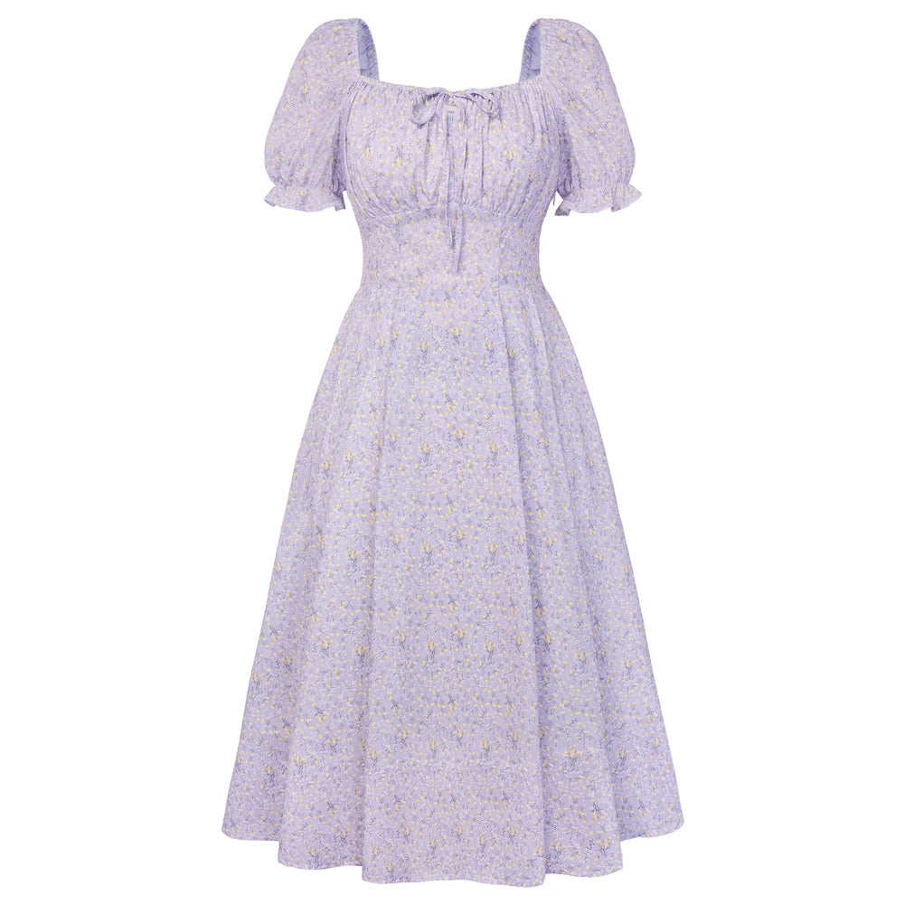 belle poque 2026 Spring Summer Sundress Vintage Cottagecore Dress with Pocket Purple