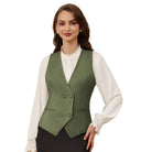 belle poque Women Double Breasted Vest Coat V-Neck Handkerchief Hem Business Waistcoat