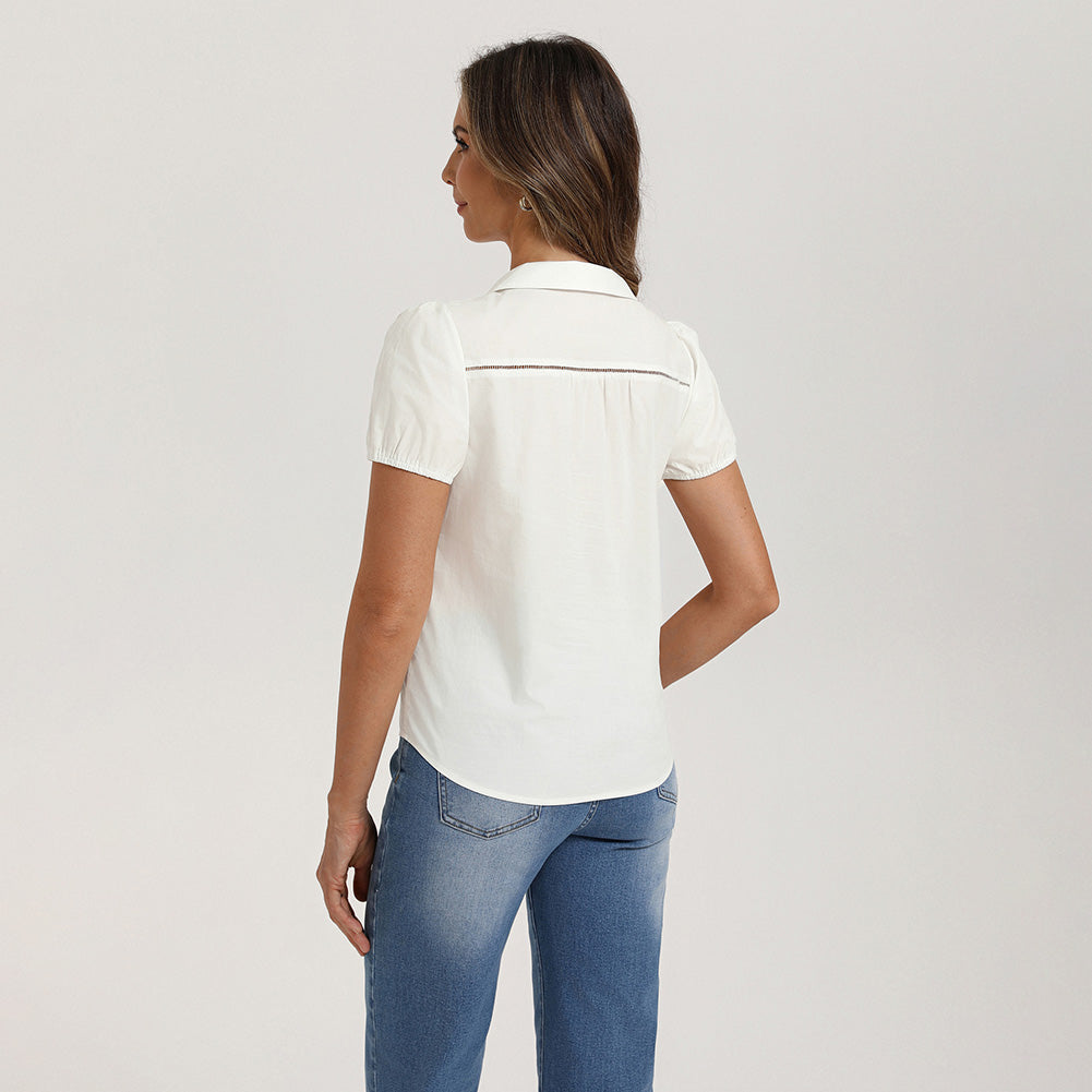 belle poque 2026 Puff Sleeve Cotton Blouses for Women Peter Pan Collar Dressy Work Shirts