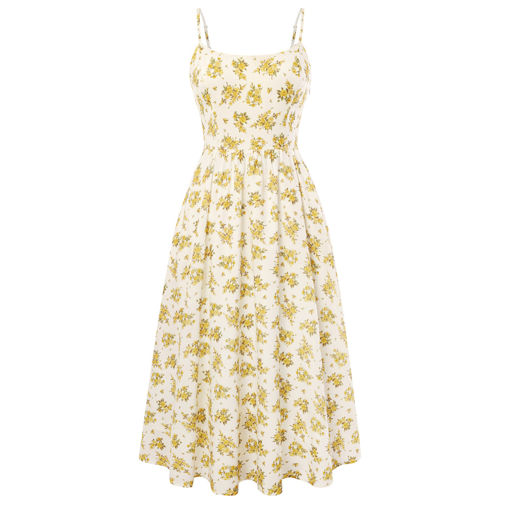 belle poque Floral Dress for Women 2026 Summer Sleeveless Midi A-line Beach Sundresses Yellow