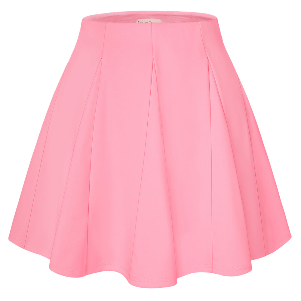 belle poque Women Vintage Swing Skirt Elastic Waist Mid-Thigh Length A-Line Skirt Pink