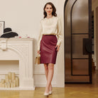 belle poque Midi Leather Skirt for Women High Waist Bodycon Pencil Skirts Work Outfits