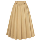belle poque Women Vintage Swing Skirt Elastic Waist Mid-Calf Length A-Line Skirt Khaki