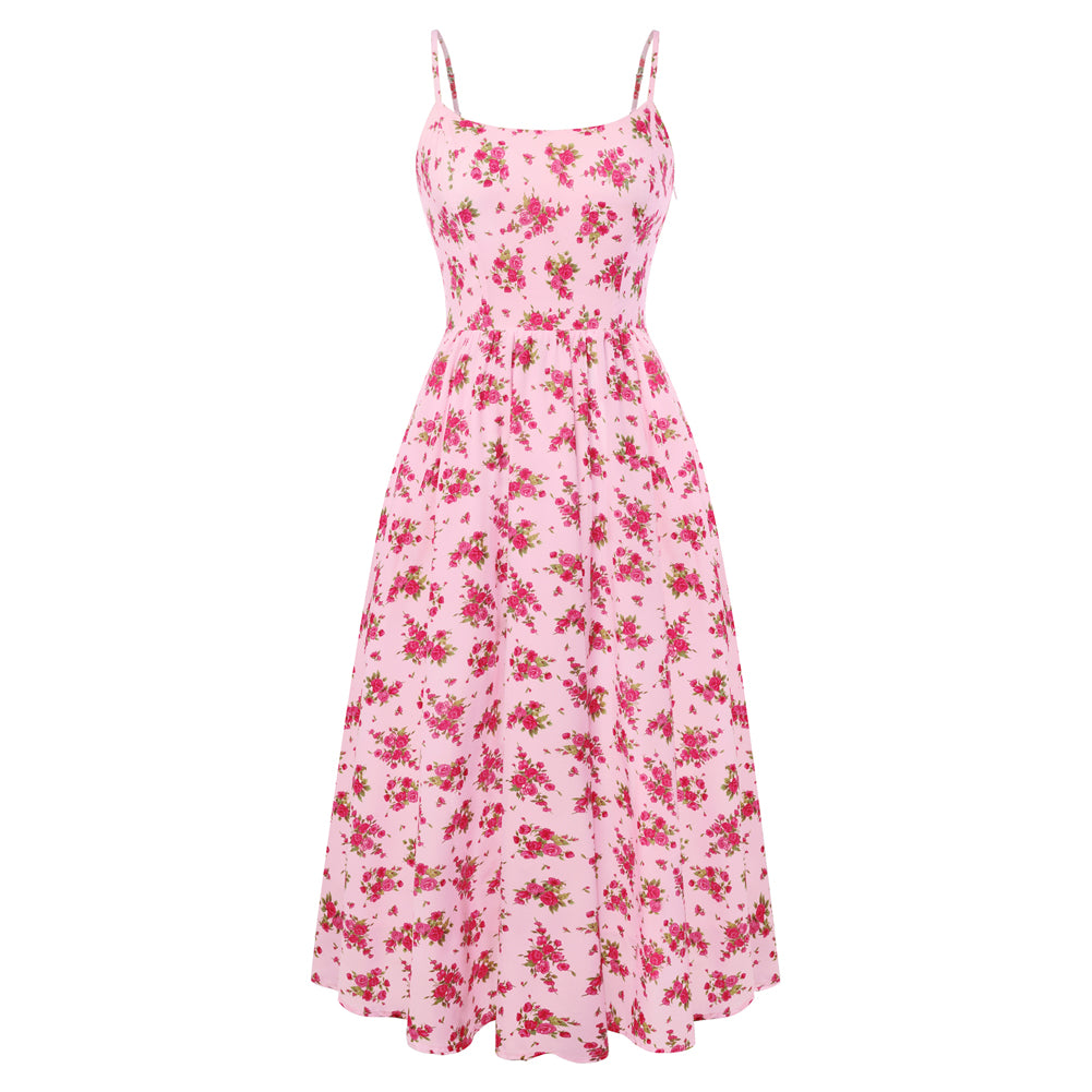 belle poque Floral Dress for Women 2026 Summer Sleeveless Midi A-line Beach Sundresses Pink