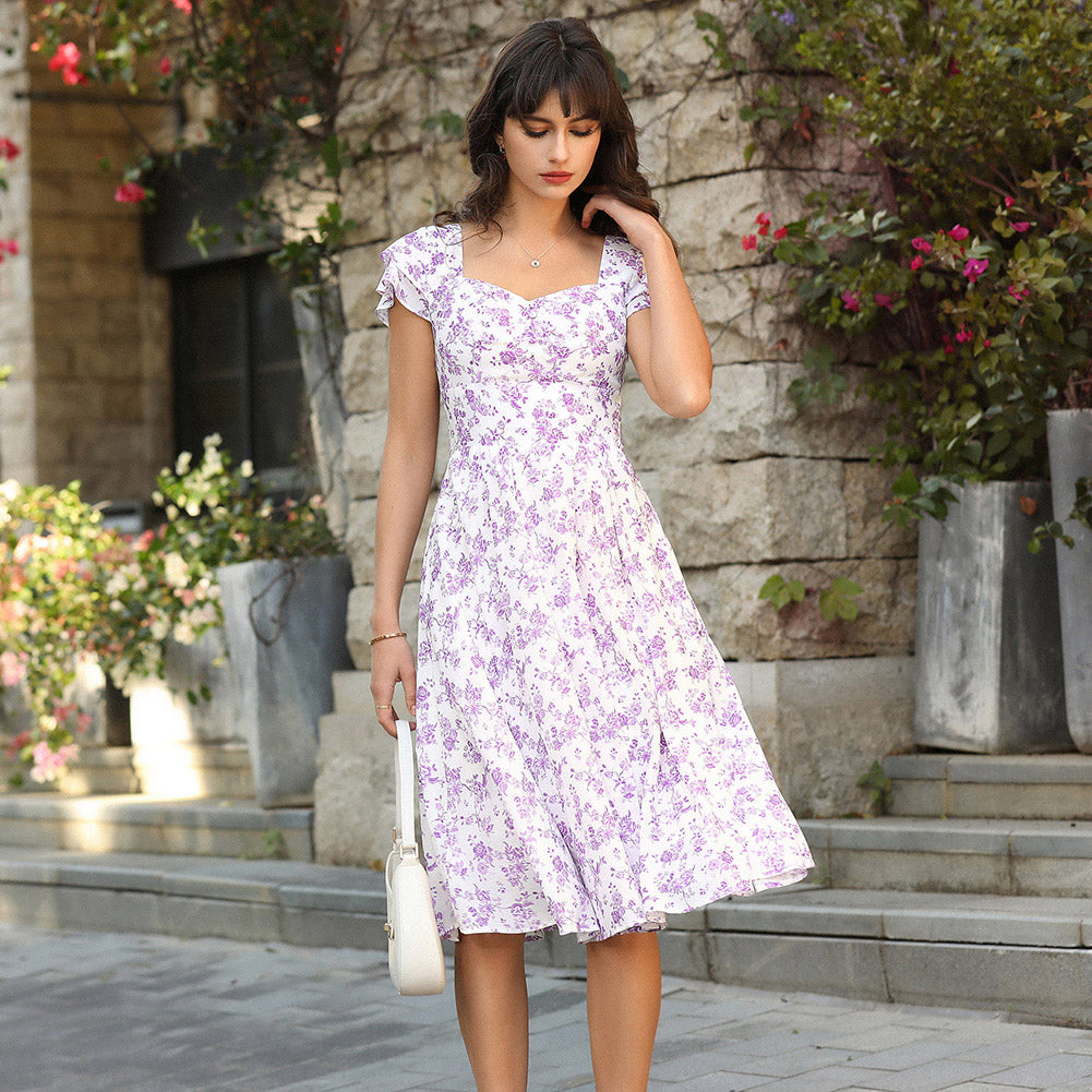 belle poque Women's Sweatheart Floral Dress 2026 Spring Ruched Midi Garden Party Dress