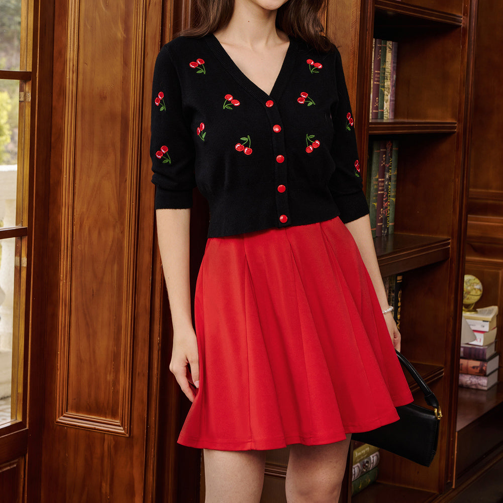 belle poque Women Vintage Swing Skirt Elastic Waist Mid-Thigh Length A-Line Skirt