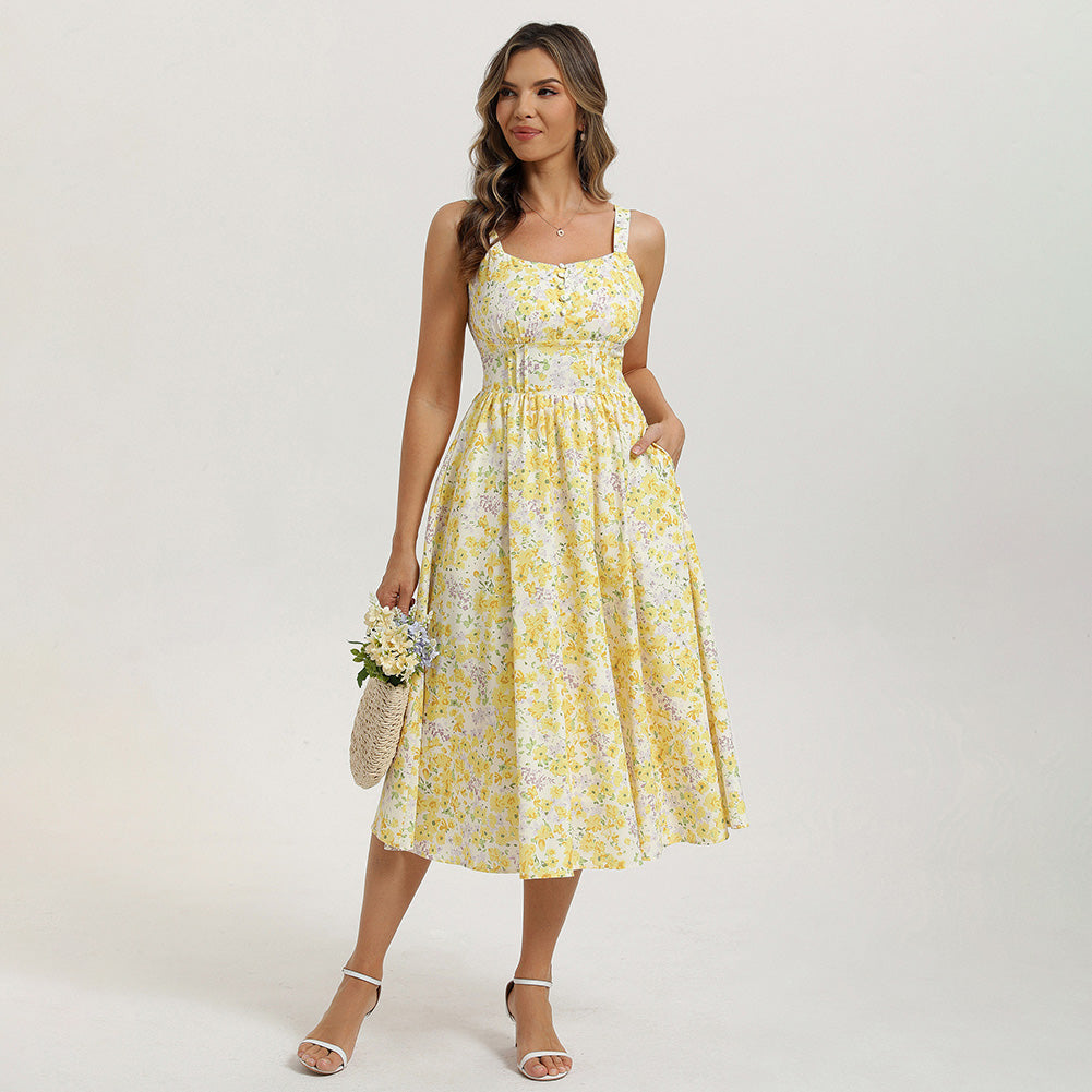 belle poque 2026 Vacation Floral Dress for Women Sundress Midi Flowy Beach Dresses