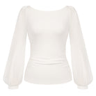 belle poque Women's Mesh Long Sleeve Tops Bow Tie Back Dressy Blouses Apricot