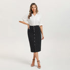 belle poque 1980s Vintage Jean Skirts for Women Front Slit Midi Skirt with Pockets