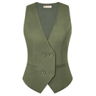 belle poque Women Double Breasted Vest Coat V-Neck Handkerchief Hem Business Waistcoat Green