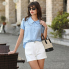 belle poque 2026 Puff Sleeve Cotton Blouses for Women Peter Pan Collar Dressy Work Shirts