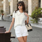 belle poque 2026 Puff Sleeve Cotton Blouses for Women Peter Pan Collar Dressy Work Shirts