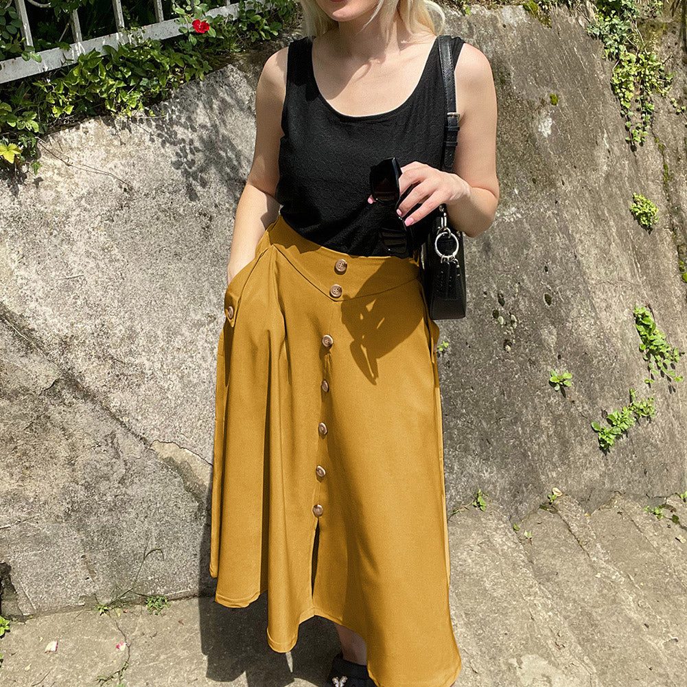 belle poque Belle Poque Women's Vintage A-Line Skirt with Slit Hem