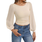 belle poque Women's Mesh Long Sleeve Tops Bow Tie Back Dressy Blouses