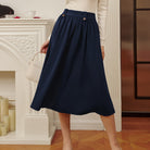 belle poque Women Vintage Swing Skirt Elastic Waist Mid-Calf Length A-Line Skirt
