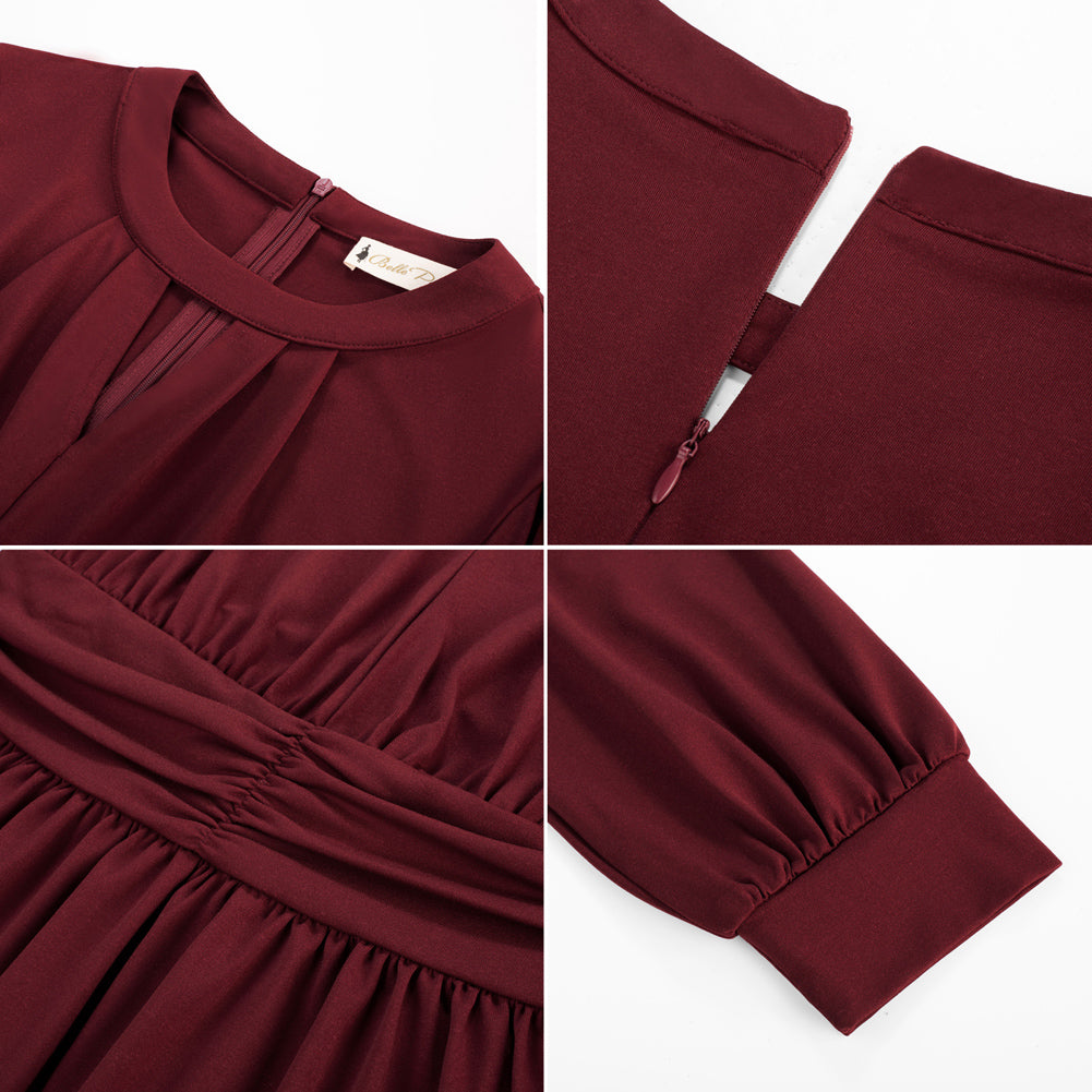 belle poque Women Retro Defined Waist Tops Long Lantern Sleeve Crew Neck Pullover Tops